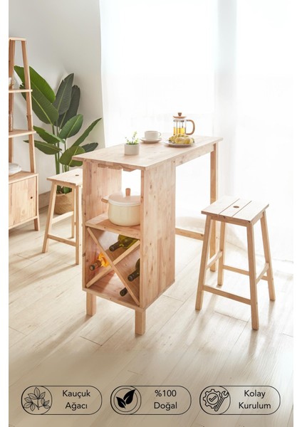 Natural Signature By Macco - Verona Bar Tipi Bardaklıklı Masif Kauçuk Ağacı Masa