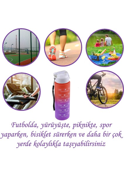 Su Matara Suluk Motivasyon Matarası Pipetsiz Su Şişesi Sporcu Suluğu Çift Renk Sızdırmaz 800 cc