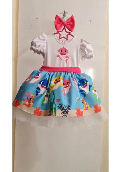 Kız Çocuk Mavi Baby Shark Kabarık Tüllü Elbise fiyatları