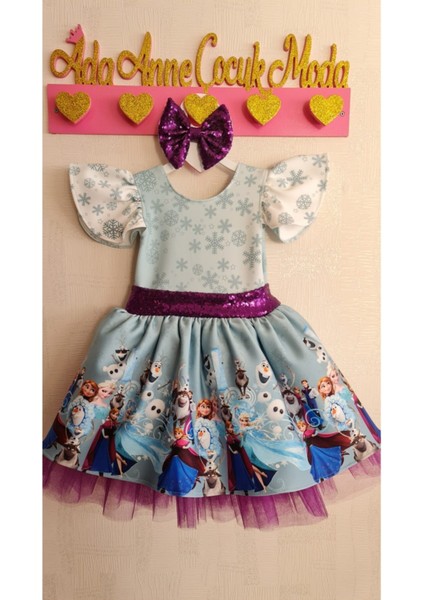 Kız Çocuk Mor Elsa Karlar Kraliçesi Tüllü Kabarık Elbise modelleri