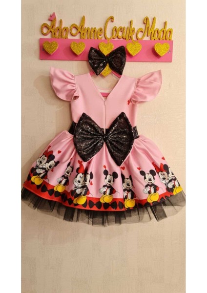Kız Çocuk Pembe Mickey Mouse Desenli Kabarık Elbise fiyatları