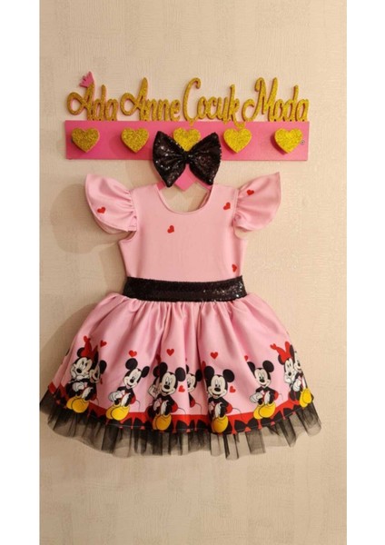 Kız Çocuk Pembe Mickey Mouse Desenli Kabarık Elbise fırsatları
