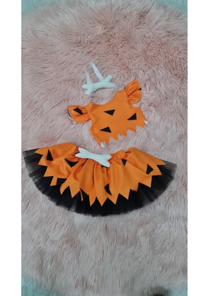 Kız Çocuk Turuncu Taş Devri Çakıl Çakmaktaş Kostüm