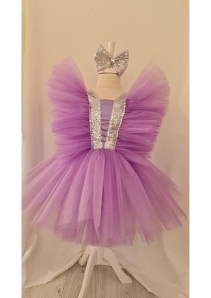 Lila Tütülü Kabarık Gümüş Payet Detaylı Abiye Elbise fırsatları