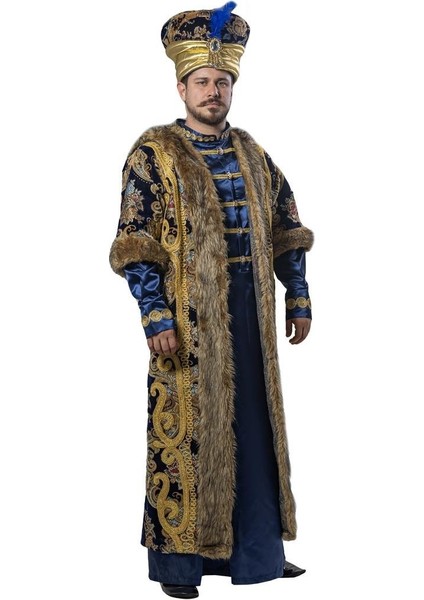 Yavuz Sultan Selim Kıyafeti Yetişkin Erkek Osmanlı Padişahı Kostümü Lacivert