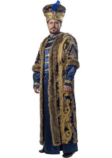 Yavuz Sultan Selim Kıyafeti Yetişkin Erkek Osmanlı Padişahı Kostümü Lacivert modelleri