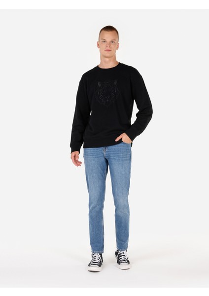 Normal Kesim Bisiklet Yaka Baskılı Siyah Erkek Sweatshirt CL1070163 CL1070163_Q1.V1_BLK