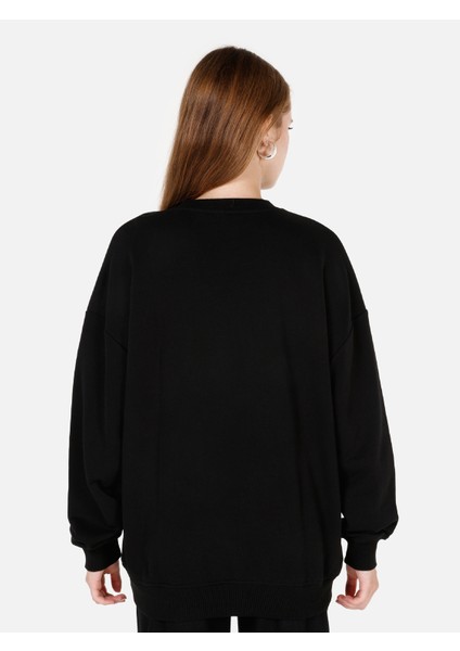Normal Kesim Bisiklet Yaka Baskılı Siyah Kadın Sweatshirt CL1070253 CL1070253_Q1.V1_BLK fiyatları