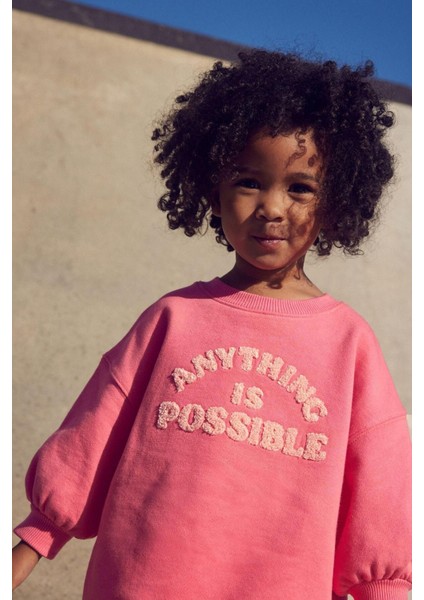 Kız Çocuk Pembe Süzene Sloganlı Kışlık 3 Iplik Pamuklu Sweatshirt Kalpli Tayt Alt-Üst Takım modelleri