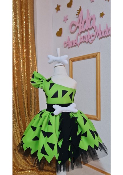 Kız Çocuk Yeşil Çakıl Çakmaktaş Taşdevri Kostüm Elbise