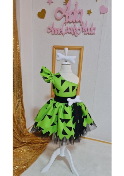 Kız Çocuk Yeşil Çakıl Çakmaktaş Taşdevri Kostüm Elbise modelleri