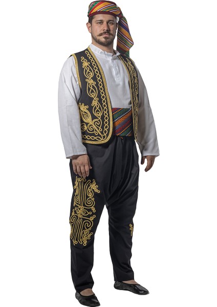 Şerbetçi Kostümü Yetişkin Ramazan Satıcı Kıyafeti Osmanlı Işlemeli Siyah