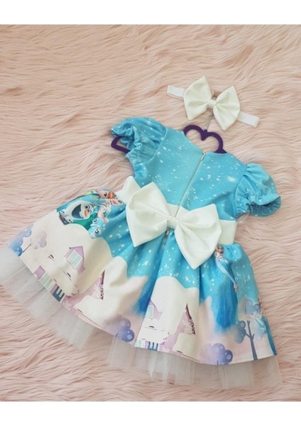 Elsa Karlar Kraliçesi Kabarık Mavi Elbise