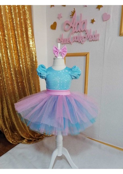 Mavi Pembe Tüllü Kabarık Karlar Kraliçesi Elbise