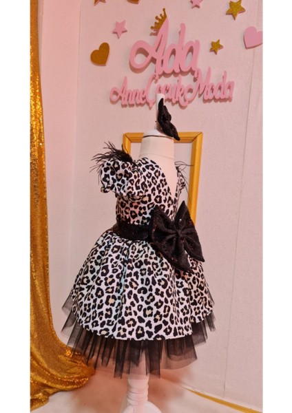 Kız Çocuk Leopar Desenli Siyah Tüllü Kabarık Elbise modelleri