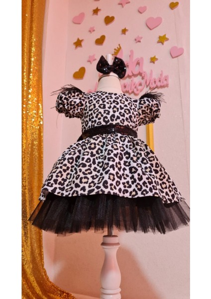 Kız Çocuk Leopar Desenli Siyah Tüllü Kabarık Elbise fırsatları
