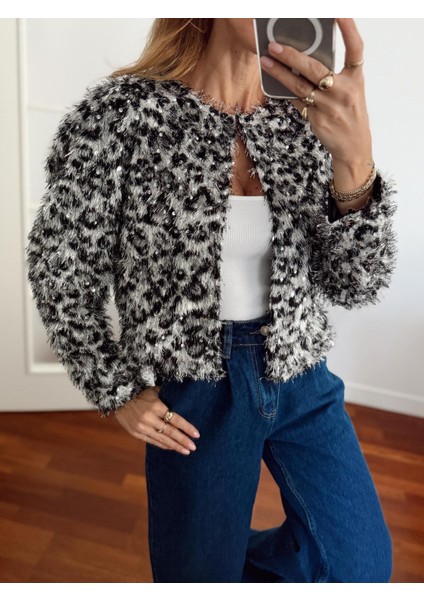 Kadın Leopar Tüylü Pul Silver Ceket 1400 fiyatları