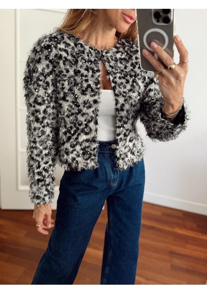 Kadın Leopar Tüylü Pul Silver Ceket 1400 fırsatları
