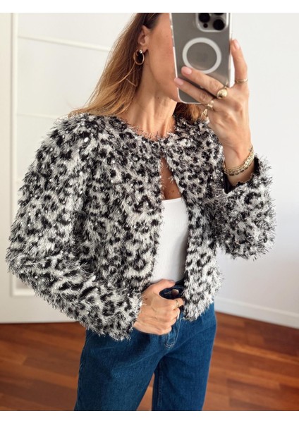 Kadın Leopar Tüylü Pul Silver Ceket 1400 indirimleri