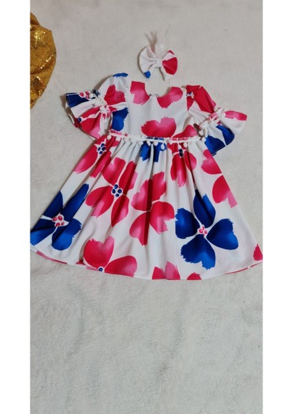 Kız Çocuk Renkli Çiçekli Ispanyol Kollu Elbise