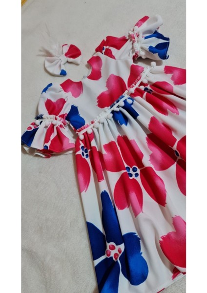 Kız Çocuk Renkli Çiçekli Ispanyol Kollu Elbise modelleri