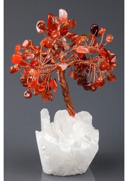 Kristal Kuvars - Akik Doğal Taş Tel Sarmalı Ağaç