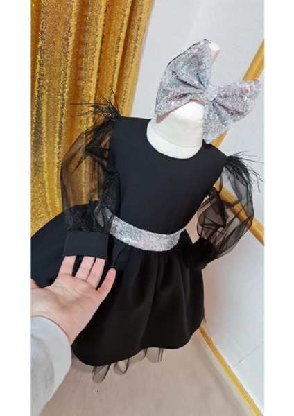 Kız Çocuk Siyah Kolları Tül Detay Kabarık Abiye Elbise fiyatları