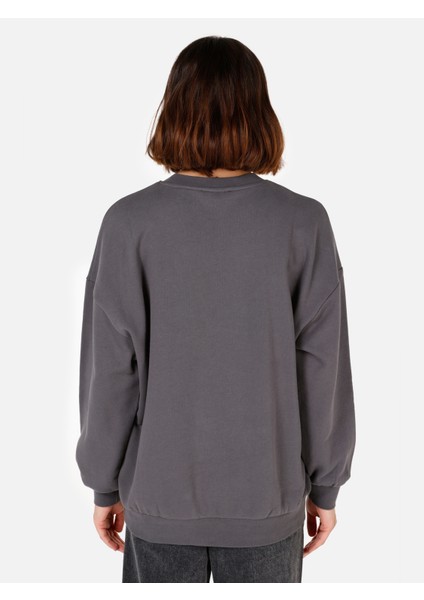 Normal Kesim Bisiklet Yaka Baskılı Antrasit Kadın Sweatshirt CL1070251