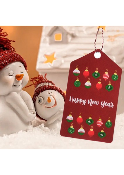 Yılbaşı Süs Küre Temalı Hediye Etiketi, Yeniyıl Paketleme Kartı-Happy New Year, 50 Adet, 4,5x8 Cm