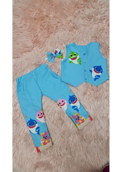 Erkek Çocuk Baby Shark Pantalon Yelek Papyon Takım