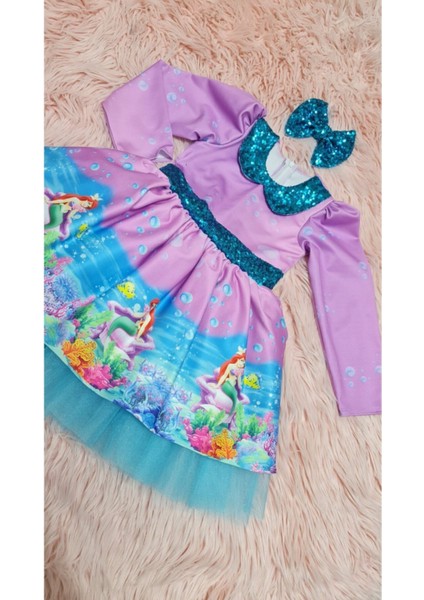 Kız Çocuk Kabarık Tüllü Bebe Yakalı Deniz Kızı Elbisesi