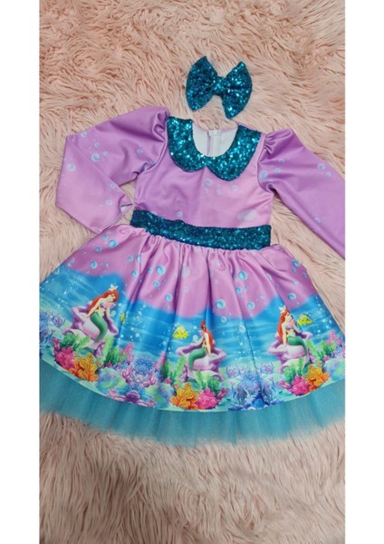 Kız Çocuk Kabarık Tüllü Bebe Yakalı Deniz Kızı Elbisesi fiyatları