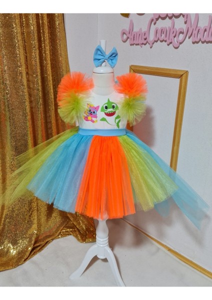 Kız Çocuk Baby Shark Tüllü Tasarım Elbise