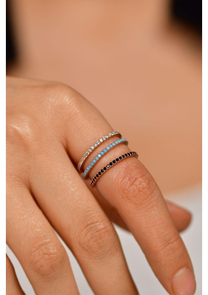 925 Ayar Mix Taşlı Rose Minimal Tamtur 3'lü Gümüş Yüzük Set fiyatları