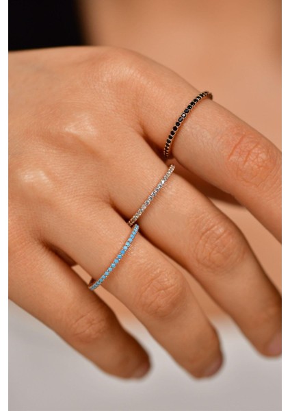 925 Ayar Mix Taşlı Rose Minimal Tamtur 3'lü Gümüş Yüzük Set modelleri