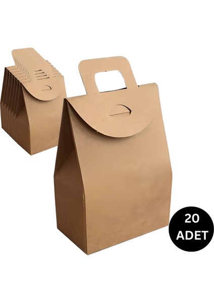 Kraft El Geçmeli Hediye Çantası (20'li), Kına, Parti Için Çerez, Şekerleme Kutusu, No:3, 10X15X6 cm