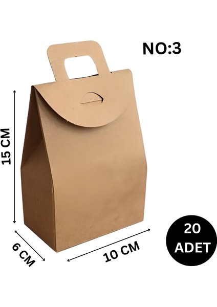 Kraft El Geçmeli Hediye Çantası (20'li), Kına, Parti Için Çerez, Şekerleme Kutusu, No:3, 10X15X6 cm fiyatları