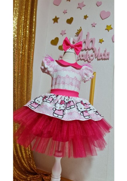 Kız Çocuk Pembe Hello Kitty Desenli Kabarık Tüllü Elbise fiyatları