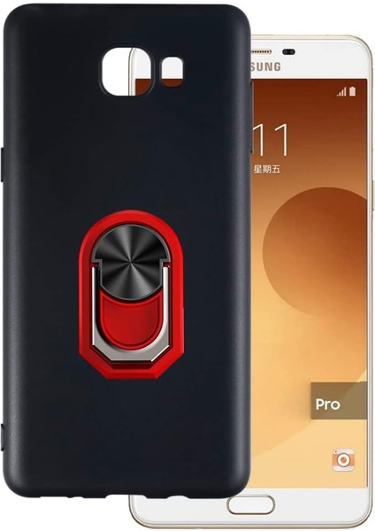 Samsung Galaxy C9 Pro Kılıf Kickstand Yüzüklü Mat Sililkon Kılıf