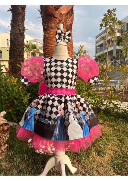 Kız Çocuk Karlar Kraliçesi Elsa Desenli Kabarık Tüllü Elbise