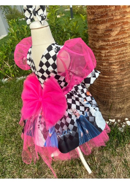 Kız Çocuk Karlar Kraliçesi Elsa Desenli Kabarık Tüllü Elbise modelleri