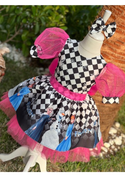 Kız Çocuk Karlar Kraliçesi Elsa Desenli Kabarık Tüllü Elbise indirimleri