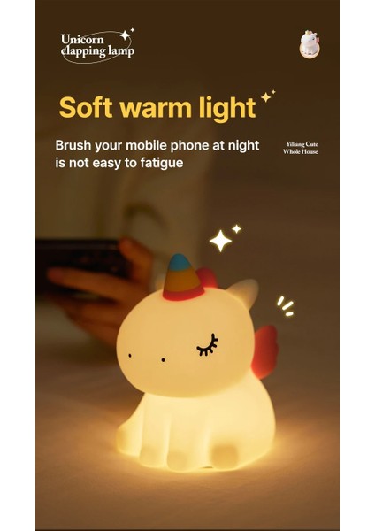 Yumuşak Silikon Unicorn Mini Gece Lambası