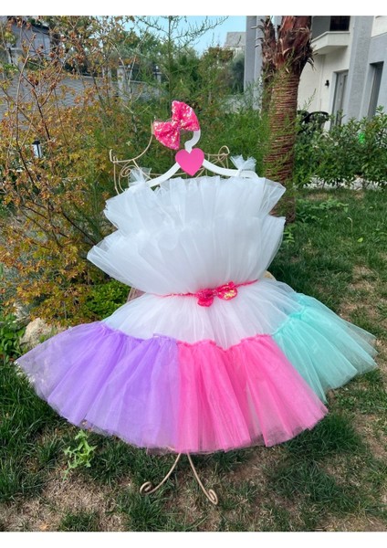 Kız Çocuk Kabarık Tüllü Renkli Abiye Elbise modelleri