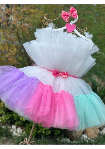 Kız Çocuk Kabarık Tüllü Renkli Abiye Elbise fırsatları