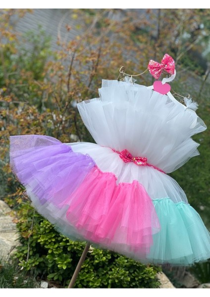 Kız Çocuk Kabarık Tüllü Renkli Abiye Elbise indirimleri