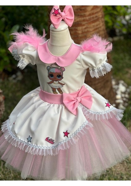 Kız Çocuk Lol Bebek Beyaz Kabarık Tasarım Elbise