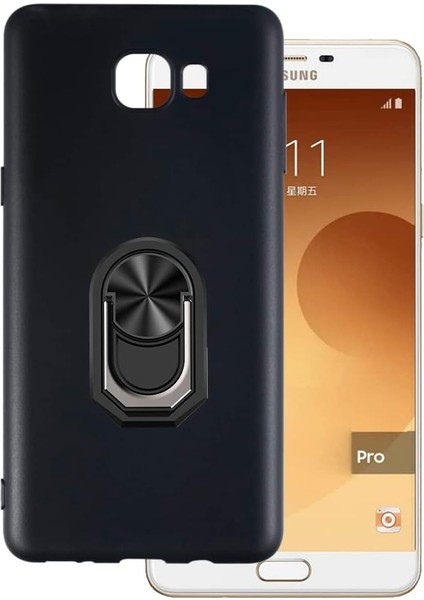 Samsung Galaxy C9 Pro Kılıf Kickstand Yüzüklü Mat Sililkon Kılıf