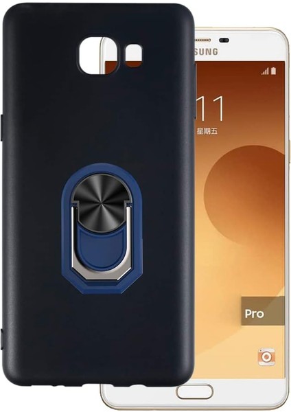 Samsung Galaxy C9 Pro Kılıf Kickstand Yüzüklü Mat Sililkon Kılıf