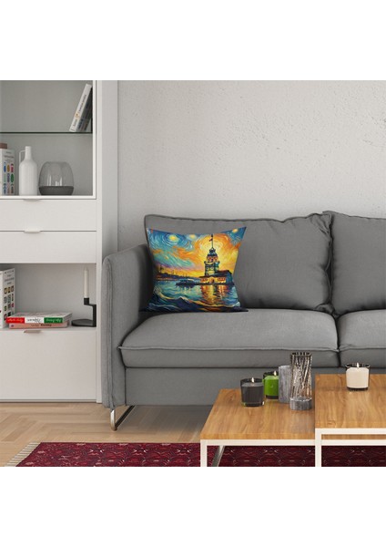 Van Gogh & Kız Kulesi Çift Taraflı Kırlent Kılıfı 2 Adet